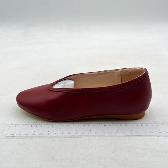 Miss Left Dark Red Round Toe V-Cut Ballet Flat Comfortable Slip on Ballroom Shoe
